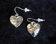Autism Awareness Puzzle Pattern Heart Pendat Earrings silver tone