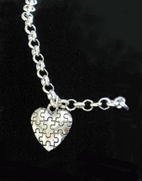 Silver Puzzle Pattern Heart Bracelet RoloChain